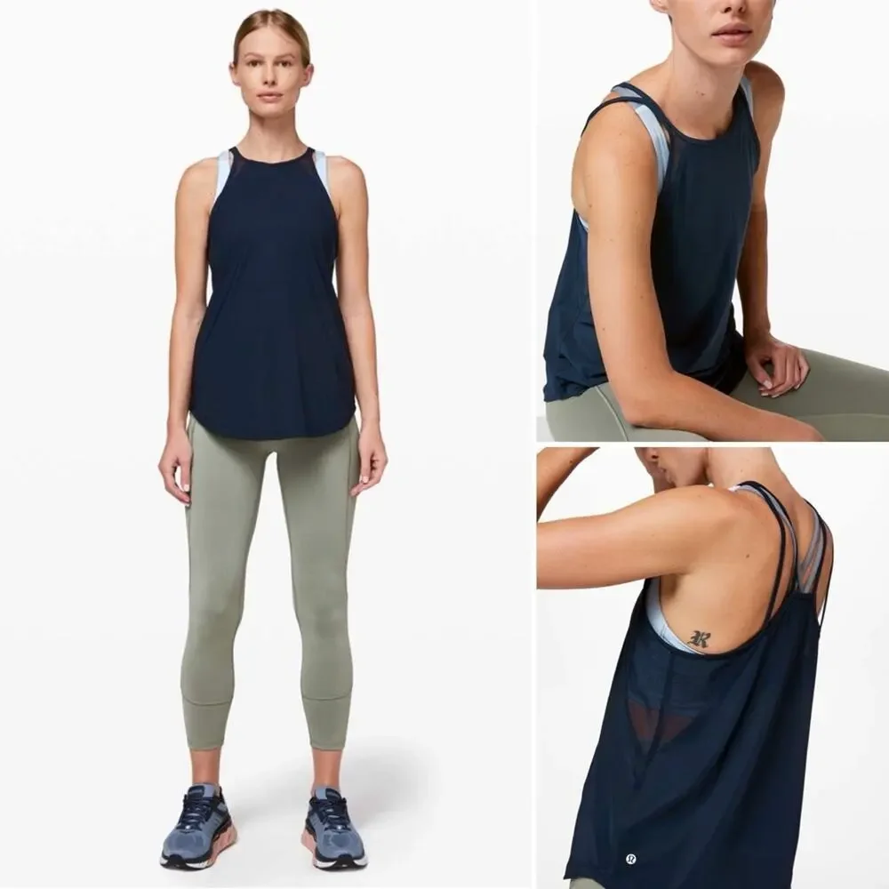 Lululemon Run Off Route Tank Top True Navy blue mesh strappy